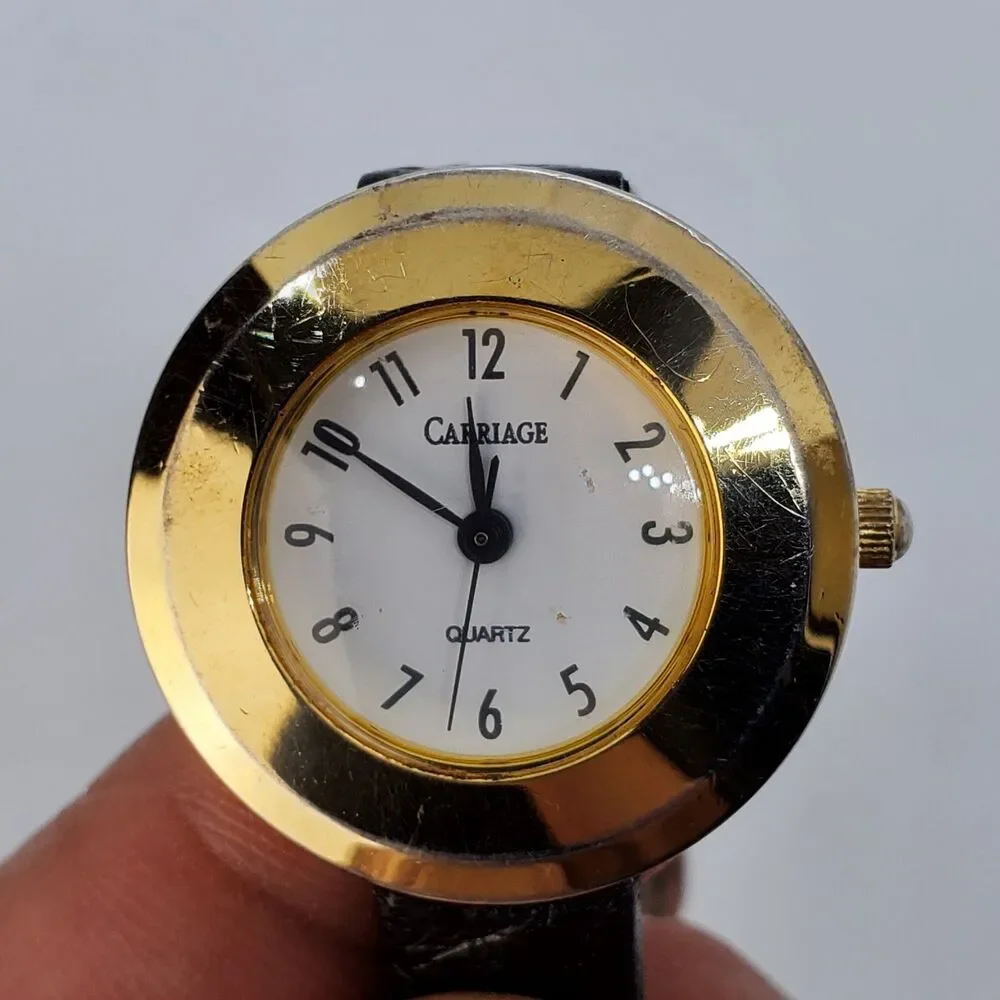 Carriage Timex 27MM Women's Watch White‎ Dial Black Leather Bands New Battery